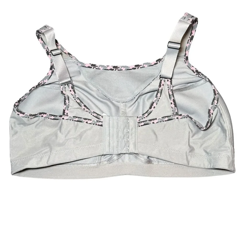 Glamorise Grey/Pink Camo No Bounce Camisole Sports Bra Size 42D